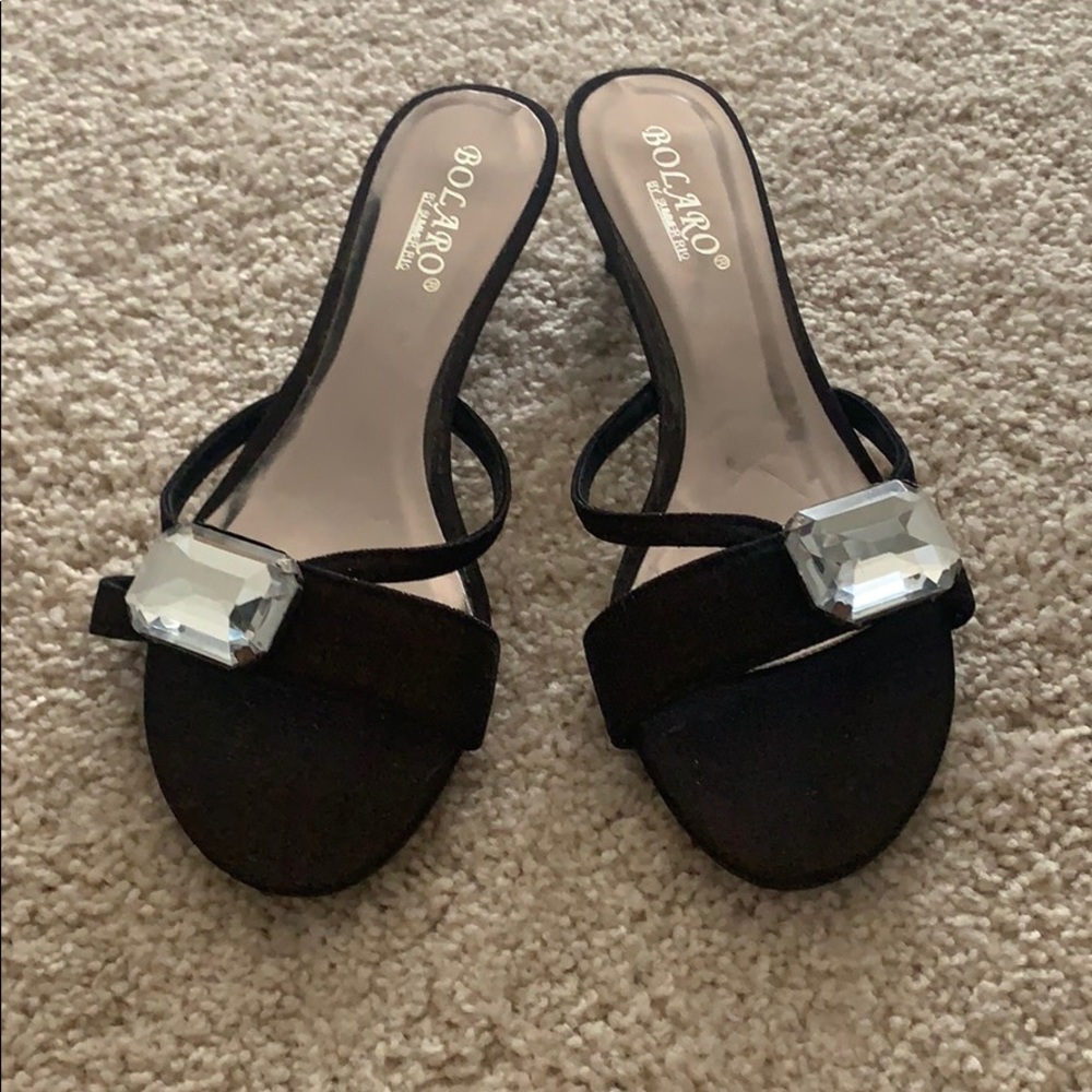 Black dazzling sling heels